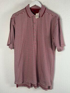 East Island Men’s Red White Striped Cotton Polo Shirt Medium Short Sleeve New